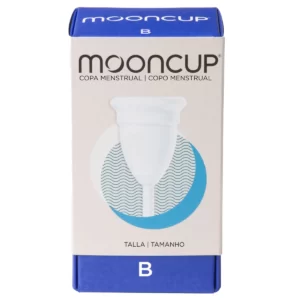 Copa Menstrual Mooncup Talla B en color transparente, alternativa ecológica a tampones y compresas