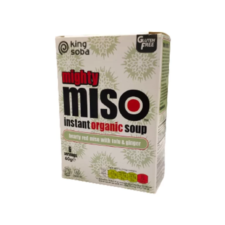 Disfruta de esta deliciosa y nutritiva Sopa de Miso con Tofu y Jengibre de King Soba, elaborada a base de miso.