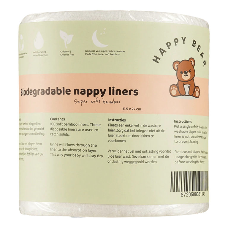 Los forros de pañal de bambú Happy Bear Diapers son suaves y cómodos para la piel de tu bebé, una opción conveniente para pañales reutilizables.